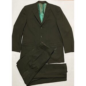 Martino Uomo Moda Size 44L Olive Green Super 120's Merino Wool Pants 36 L X 31.5